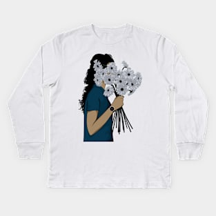 Girl with flowers Kids Long Sleeve T-Shirt